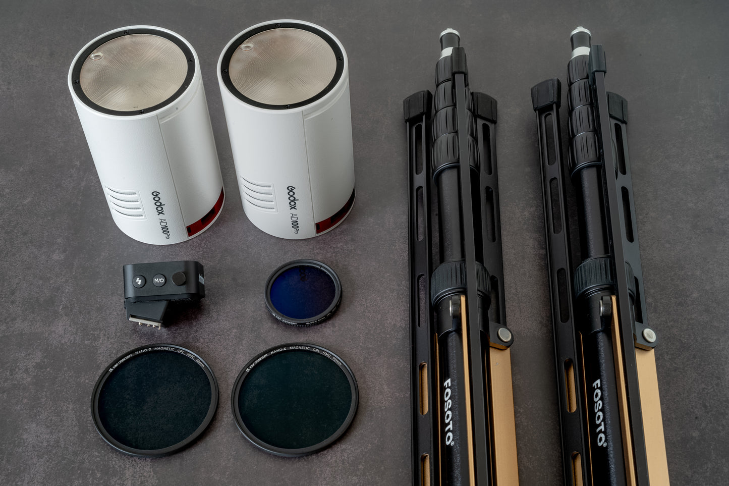 Cross-polarization photography flash kit x2 with remote trigger